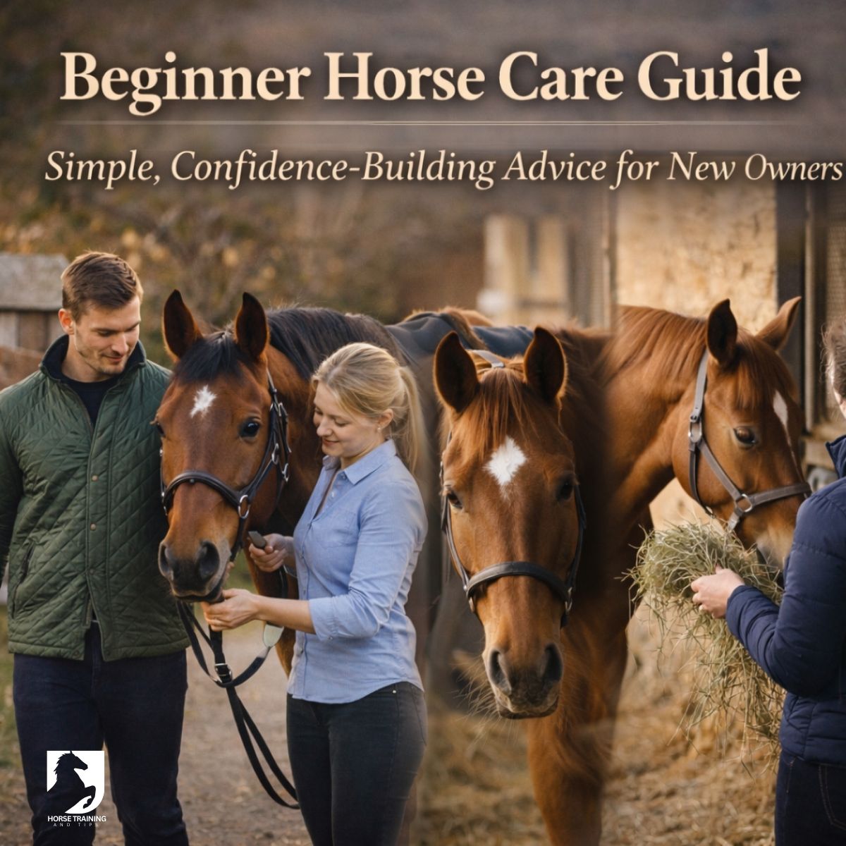 beginner horse owners caring for horses during daily routine