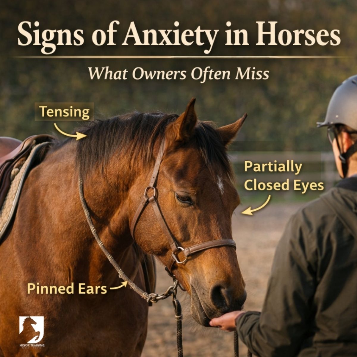 Subtle signs of anxiety in horses shown through pinned ears, tension, and withdrawn expression
