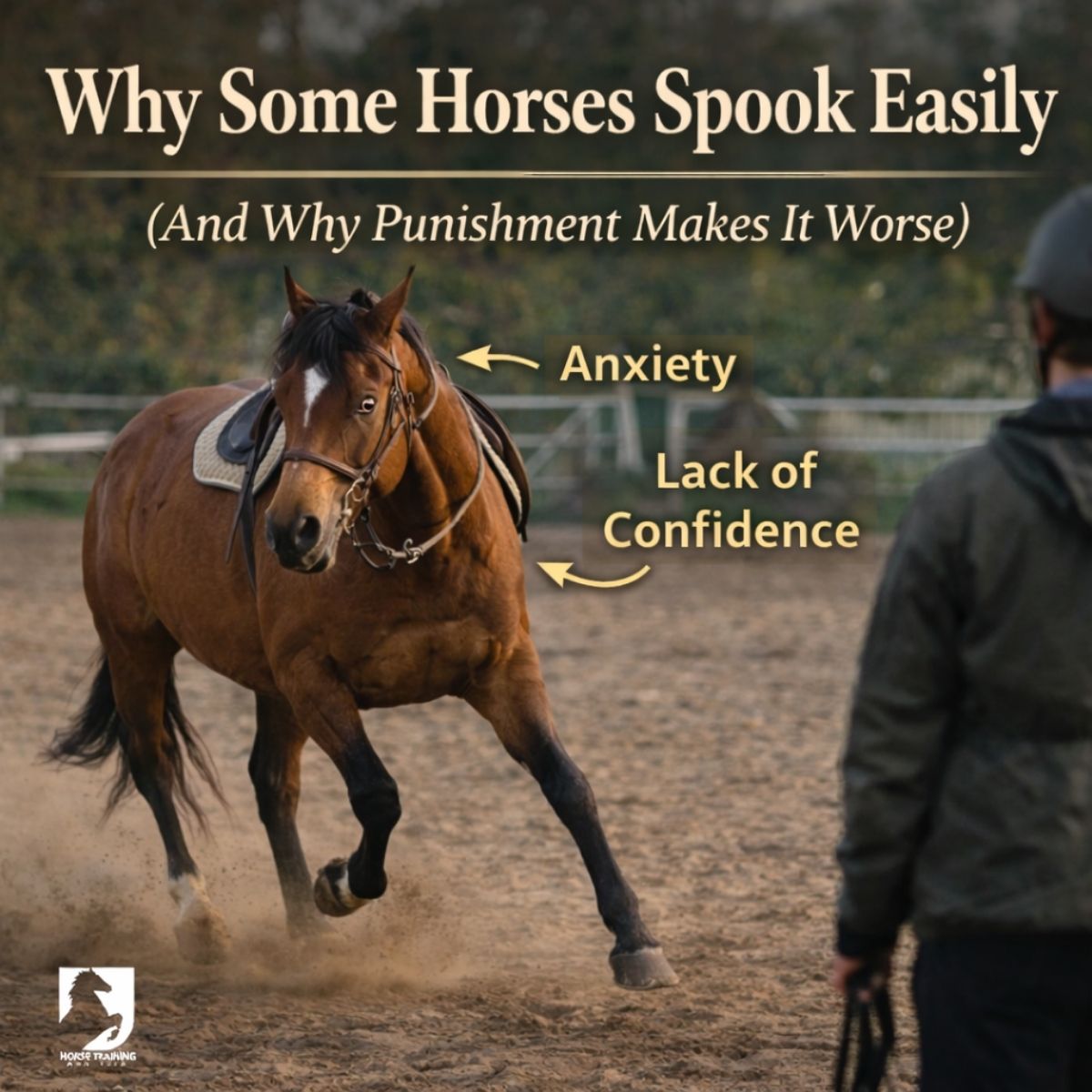 Horse spooking due to anxiety and lack of confidence in an outdoor arena